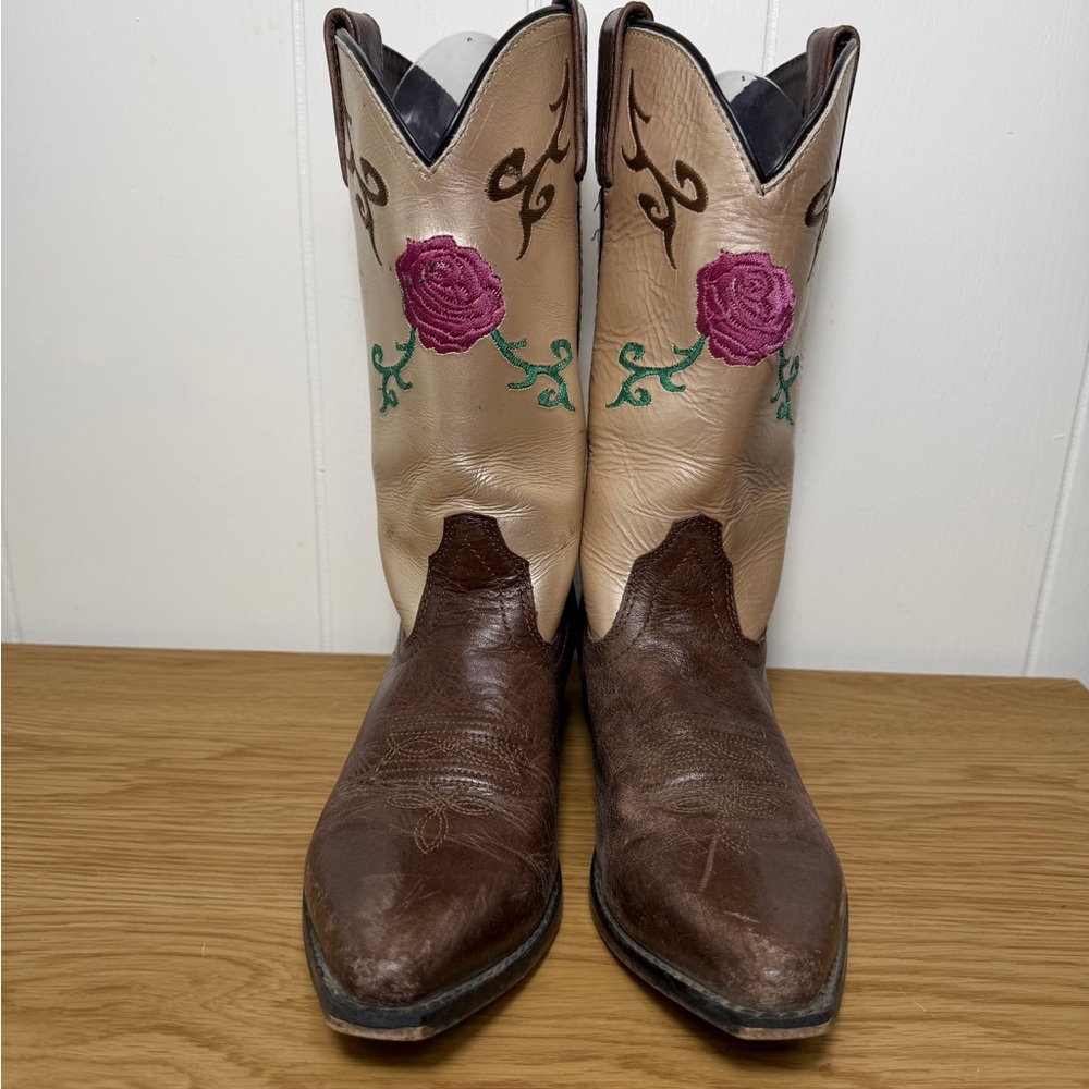Smoky mountain rose embroidered western boots leather size 5 cowboy